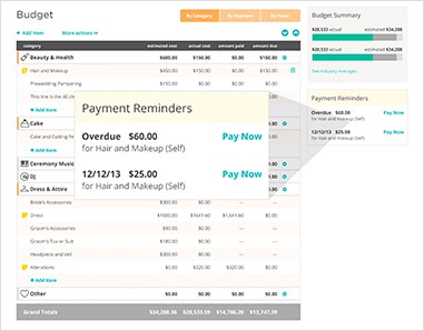 Wedding budget tool from wedding wire is an easy to use tool (that includes an app), making it easy to track and budget your wedding.