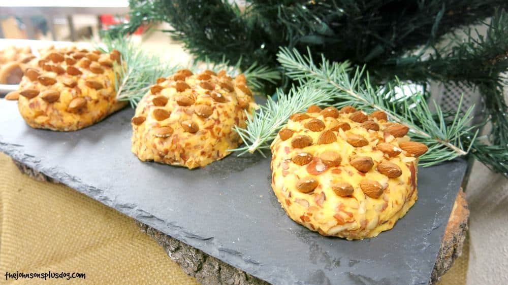 Cheese balls that look like pine cones for Rustic Woodland Baby Shower