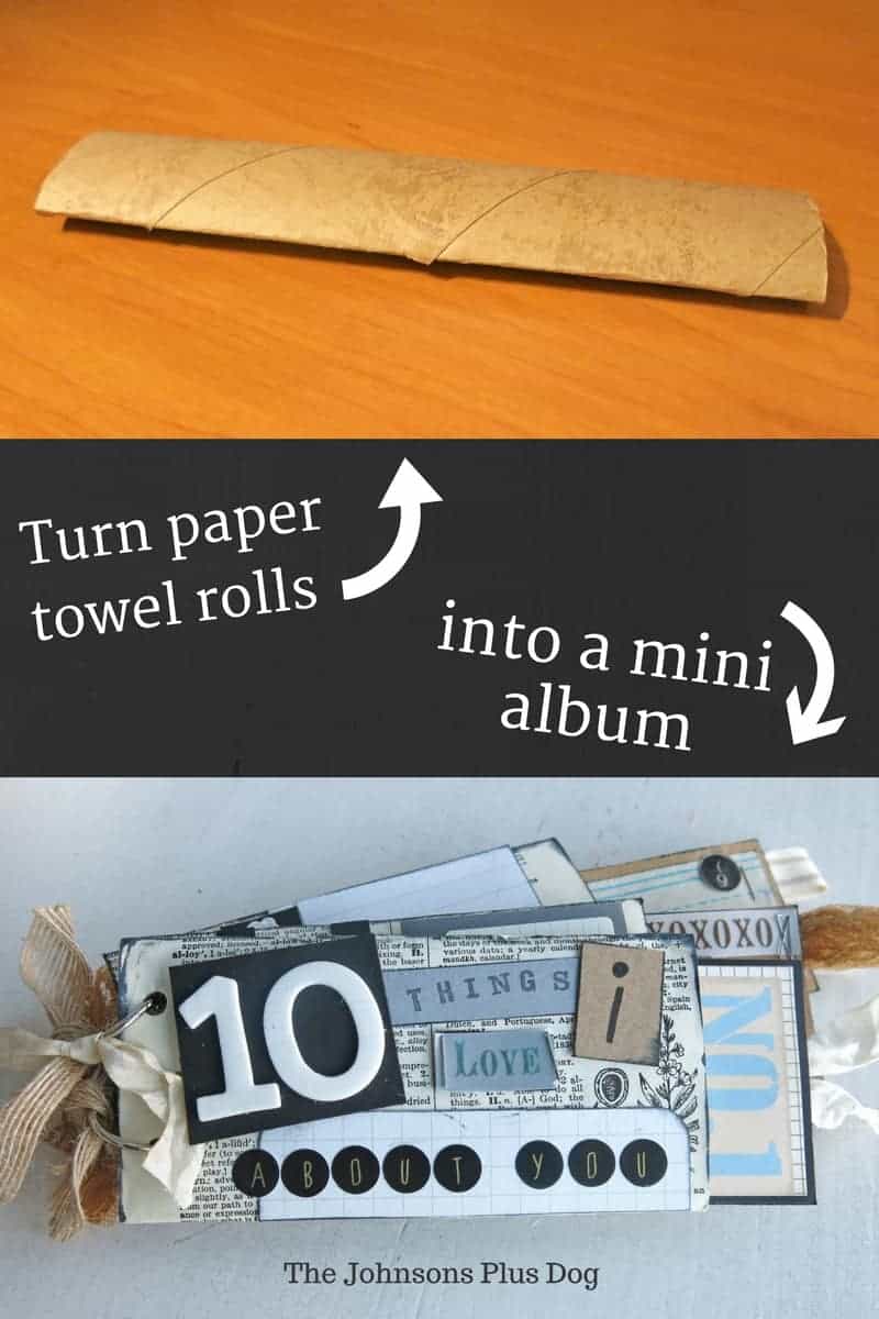 Cardboard Roll Mini Album | 10 Thanks I Love About You Book | DIY Valentine's Day Gifts | Vintage inspired mini scrapbook | Tell you husband what you love about him | Turn paper towel rolls into a mini album | Cardboard roll crafts | Toilet paper roll DIY