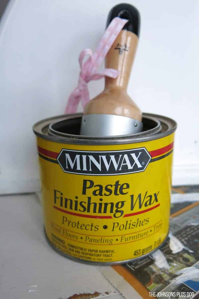 I finished off the vintage bread box makeover by applying Minwax Paste Finishing Wax with a wax brush.