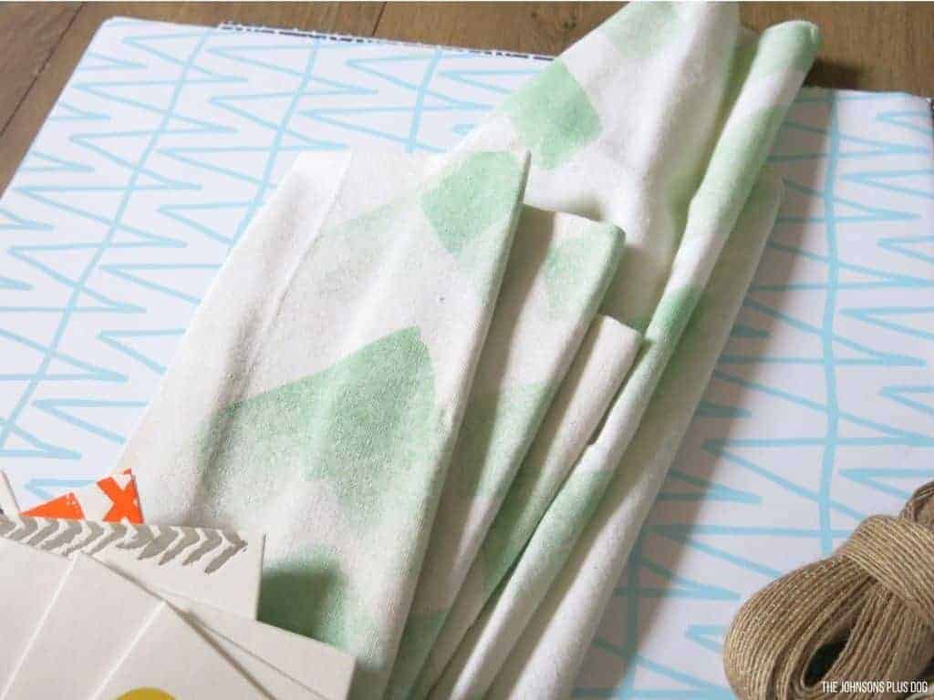 Chevron linen napkins in light green and glitter ribbon - some goodies from my Minted More membership box.