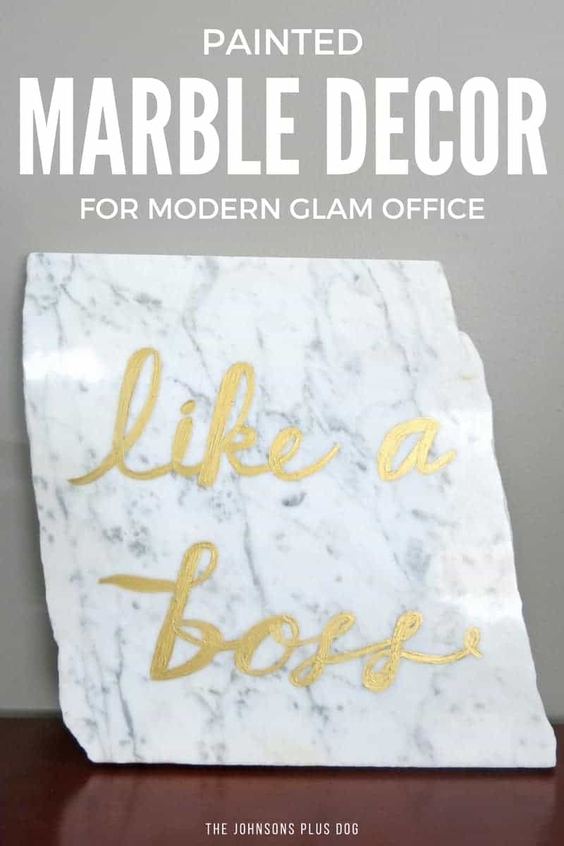 Painted marble turned into glam office decor! This painted marble sign is perfect for a modern glam office. Here's how to make this easy DIY office decor.