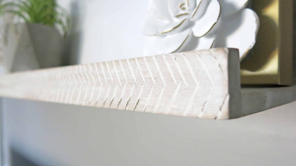 White Washed Herringbone Shelves by Minted look great in my marble and gold home office space