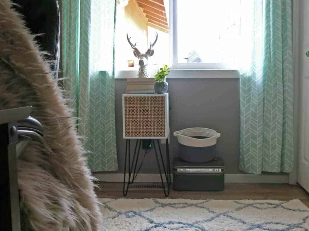 This hairpin leg side table looks great with my marble and gold office decor