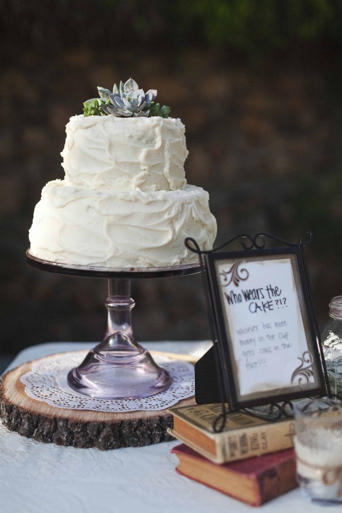 Rustic wedding cake with succulents | the johnsons plus dog