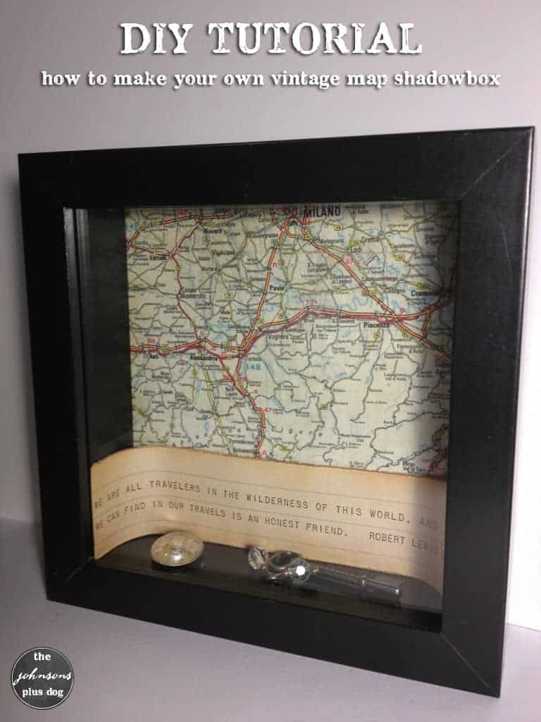 diy tutorial | how to make your own vintage map shadowbox | the johnsons plus dog