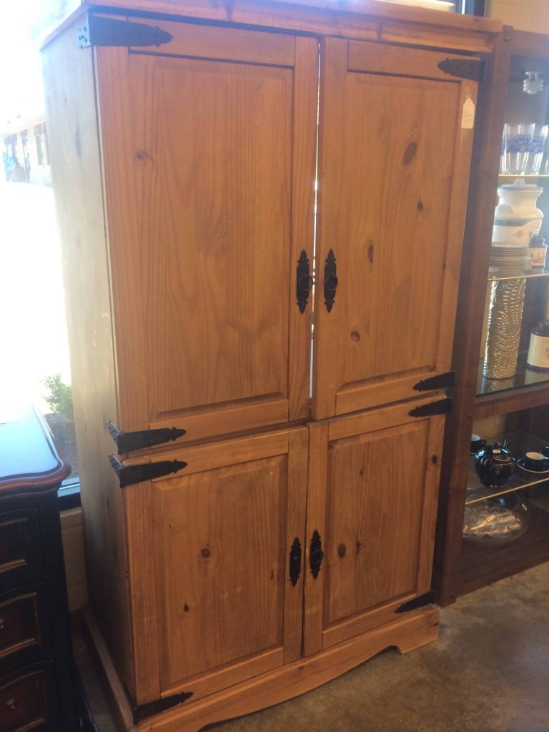 Repurpose Entertainment Center into a Pantry shown in thrift store 