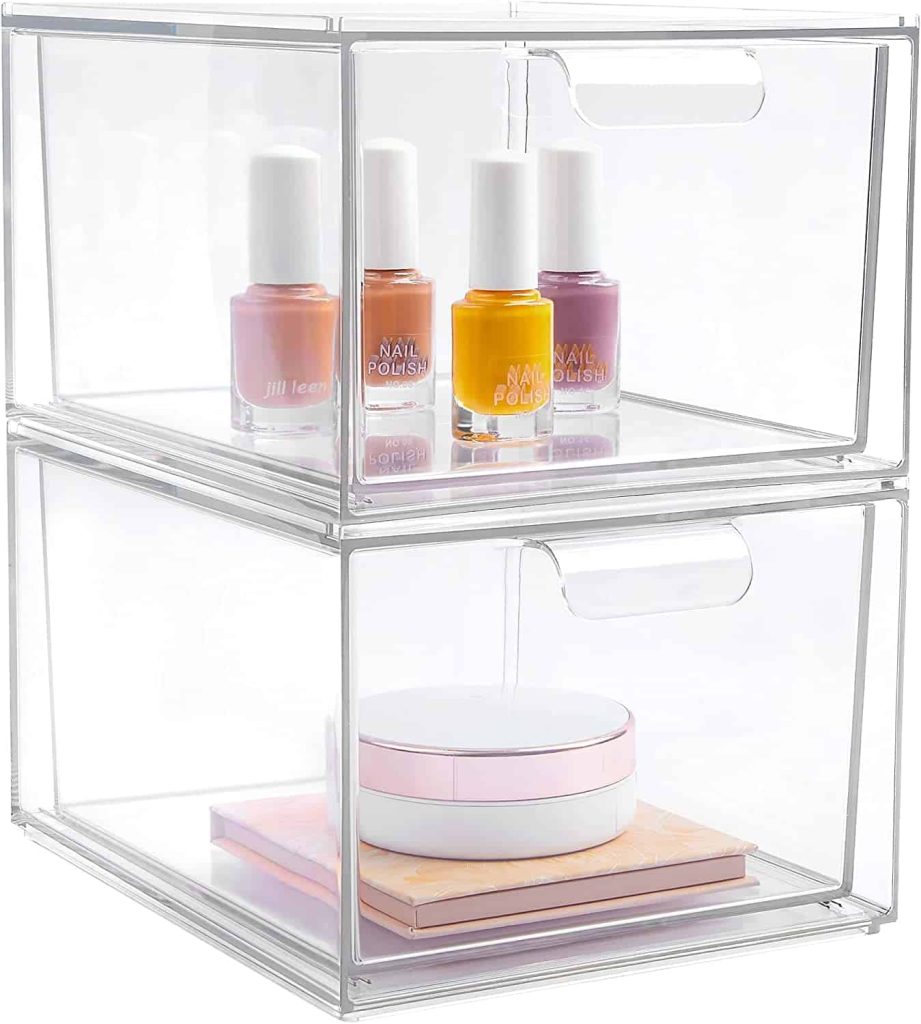 Clear acrylic storage drawers, like this, are great for organizing things in your bathroom - especially under your bathroom sink. 