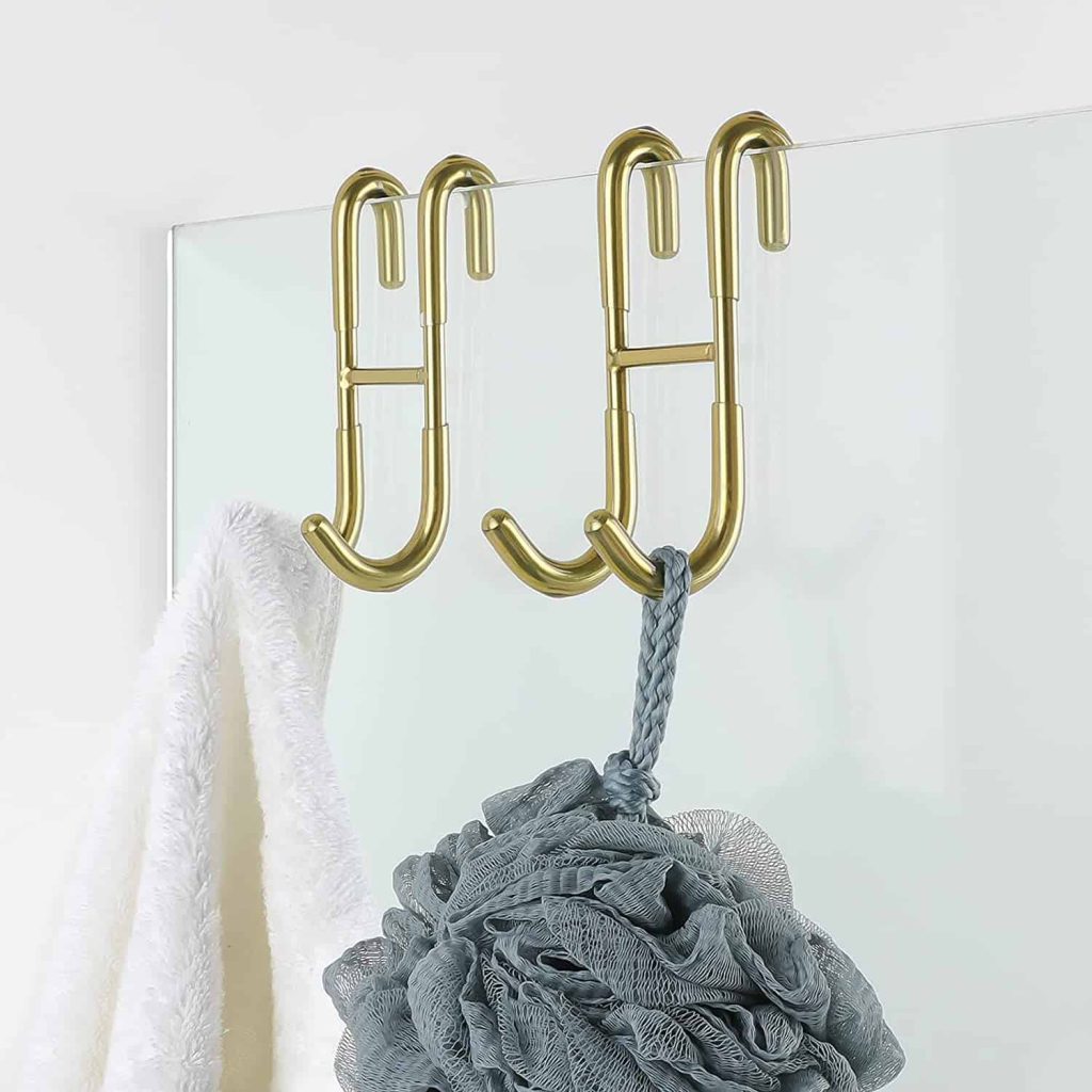 I love these over the shower door hooks to hang towels, robes and loofahs in your small bathroom