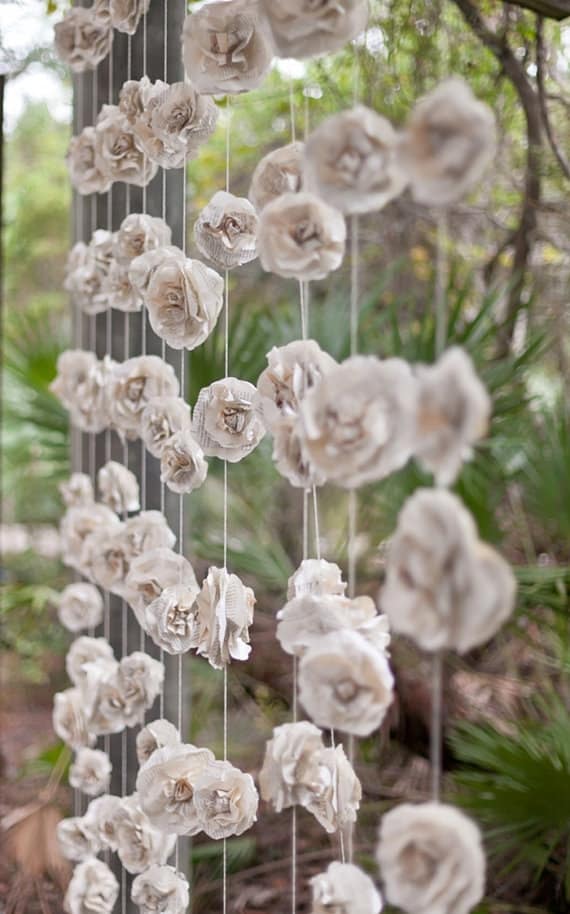 Creative Wedding Ceremony Decor Ideas | Curtain of Handmade Paper Rosettes 