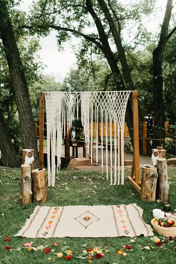Creative Wedding Ceremony Decor Ideas | Boho Macrame Wedding Ceremony Backdrop 