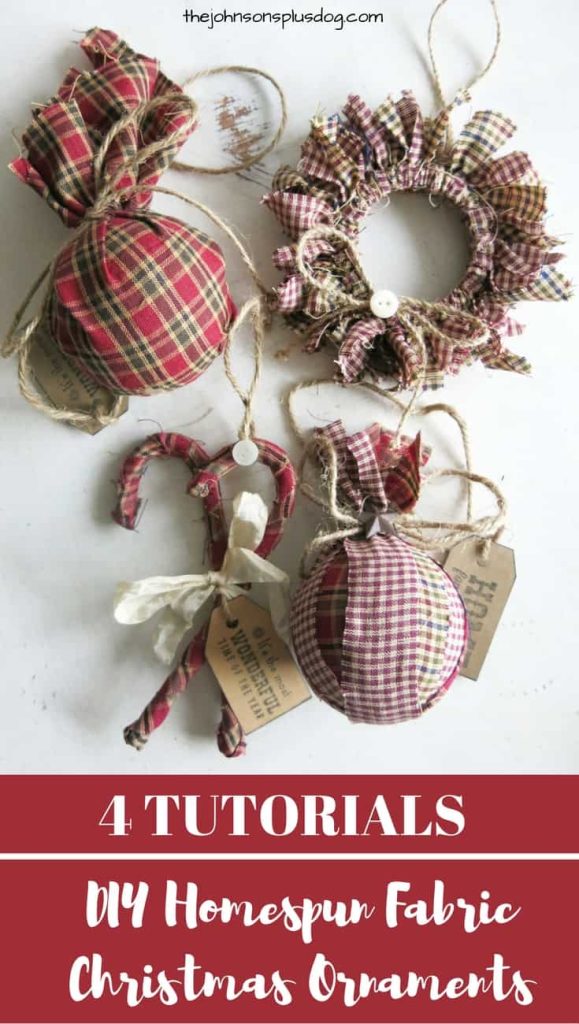 Follow these tutorials on how to make 4 homemade fabric ornaments for Christmas!