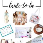 Tassel keychain, personalized Thank You cards, Marriage and Love advice book, initial monogram trinket dish, wifey tank, Future Mrs. Cosmetic Pouch, Personalized Satin Robe, Wine tote, Tote bag, Shutterfly/Tiny prints gift certificate, DIy wedding binder with text overlay that says Gift Guide for bride-to-be