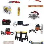tape measure, utility knife, air compressor, level, tool bag, clamp and more with text overlay that says tool gifts for DIYers