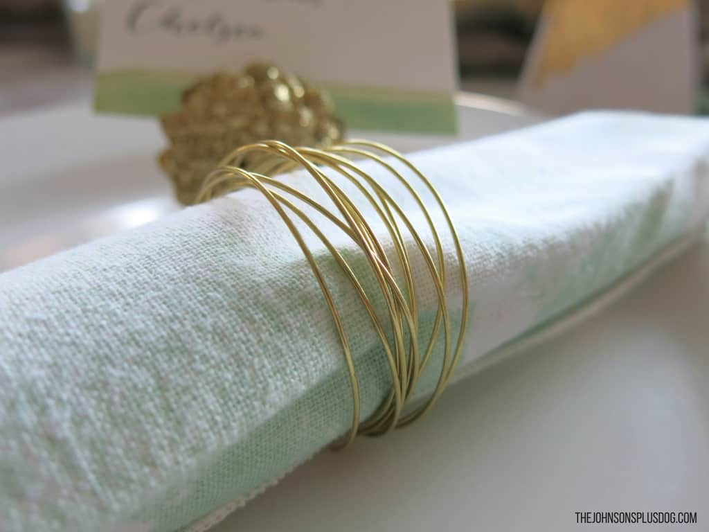 DIY Gold Napkin Rings | Mint & Gold Modern Christmas Tablescape | Modern Christmas | Modern Farmhouse | Farmhouse Christmas | Mint and Gold | Rustic Modern Christmas | Christmas Table Ideas | Mid Century Christmas | Table inspiration for Modern Christmas