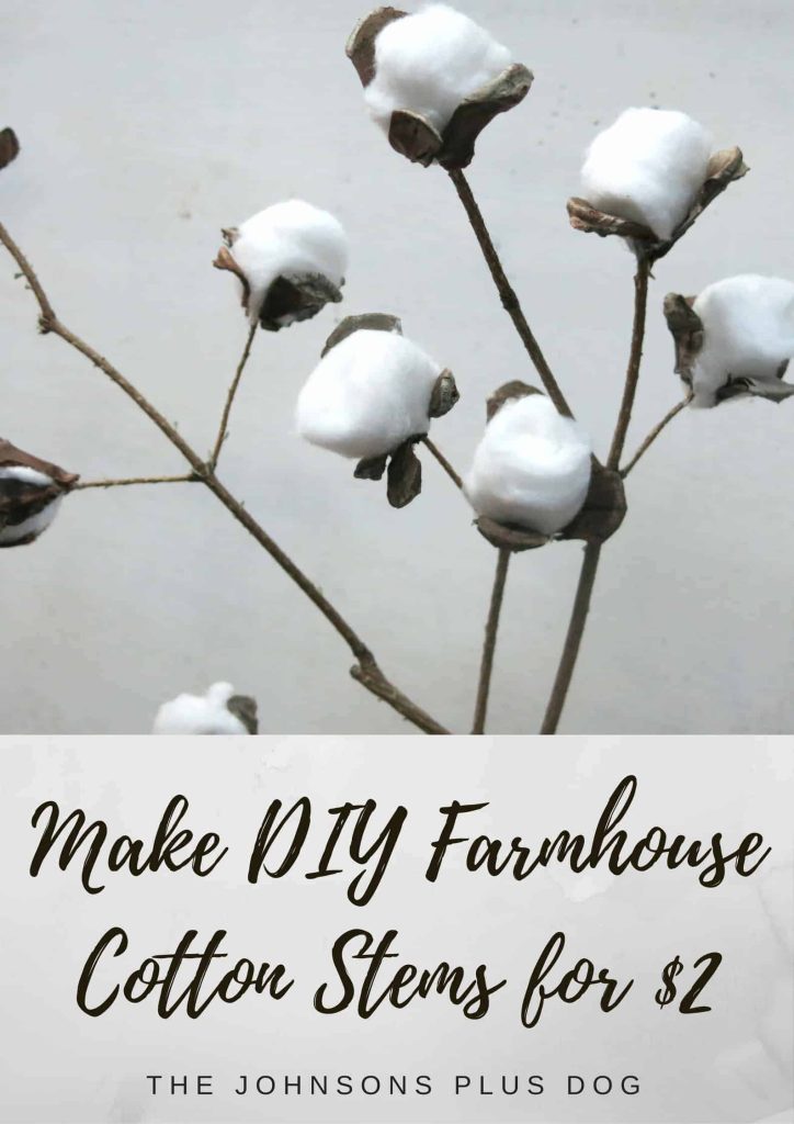 DIY Farmhouse Cotton Stems for  | Fixer Upper Style DIY | Cotton Boll Stems | Make Your Own Cotton Bolls | How To Make Cotton Stems | Cottons Stems made with cotton balls, twigs and pinecones | Farmhouse Home Decor | How to decorate for winter | Cotton stems are perfect decorations for winter | Changing your home from Christmas to winter