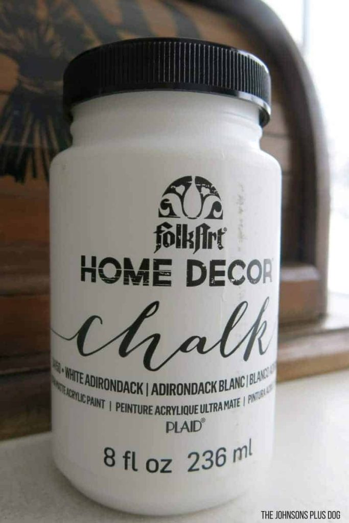 We'll use this bottle of Folk Art Home Decor Chalk Paint in White Adirondack for our vintage bread box makeover.