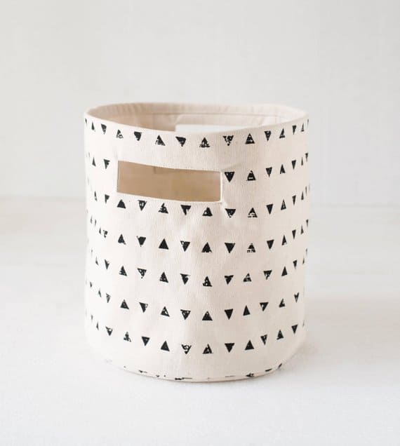 Black and white triangle storage basket from Etsy