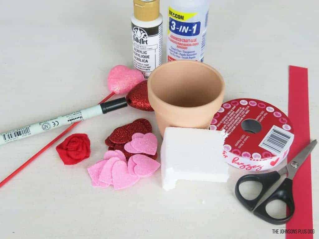 Supplies to make a fun dollar store Valentine's day craft