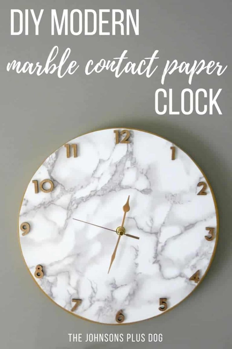 Marble Contact Paper Clock | DIY Clock with Contact Paper | Crafts with Contact Paper | How to make a clock | Clock making | Clockmaking with contact paper | Put contact paper on a wood round to make clock | Make your own clock | Clock for office | Clock for modern office | Marble and gold clock | Clock for modern glam office