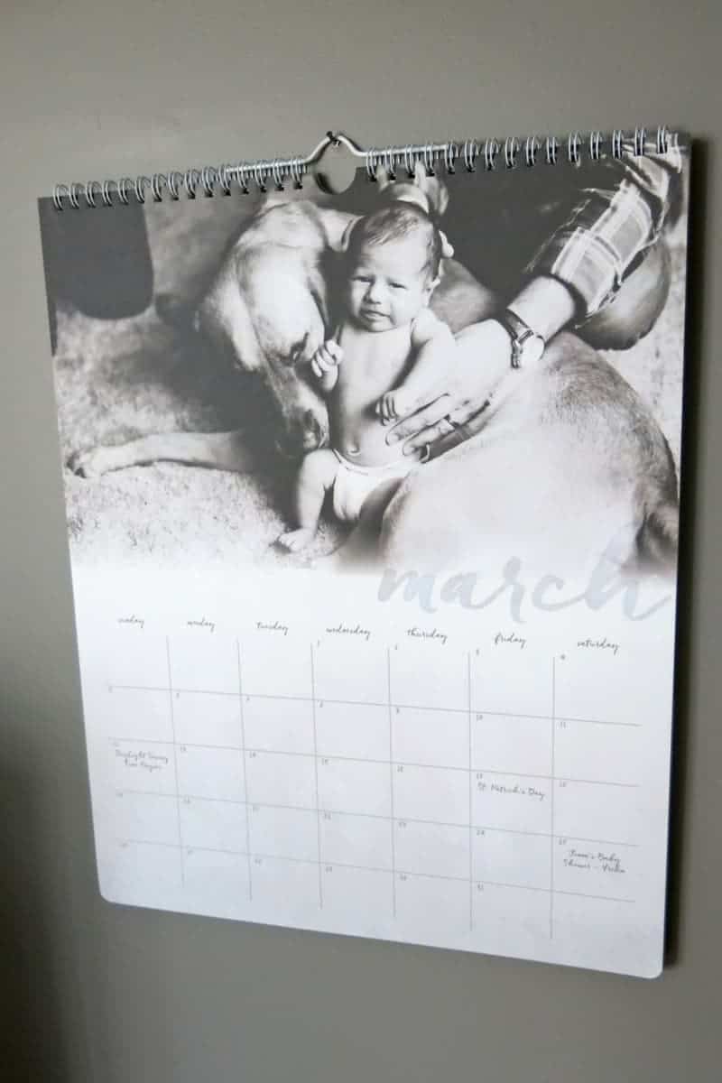 personalized custom calendar with a baby picture in black and white