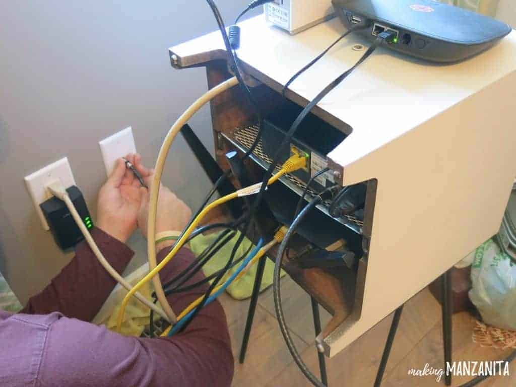 How To Hide Router Cords With A Mid-Century Side Table ... verizon fios router wiring diagram 