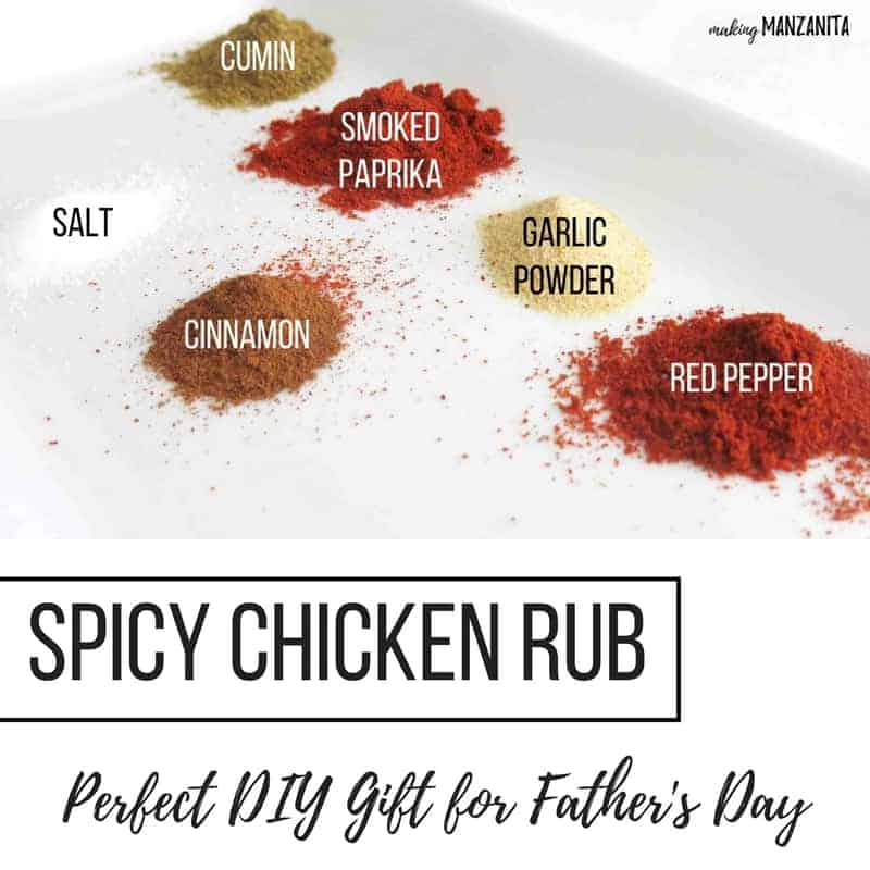 To make a DIY spicy chicken seasoning, you need salt, cinnamon, cumin, smoked paprika, garlic powder, and red pepper