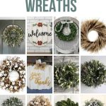 Collage of 12 different farmhouse wreaths with text overlay that says Farmhouse Style Wreaths