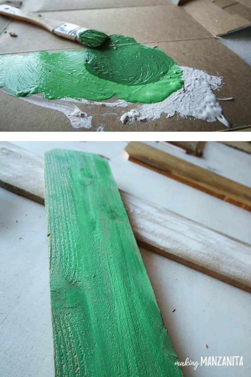 Mixing shades of green to create the perfect Frankenstein Halloween porch decoration