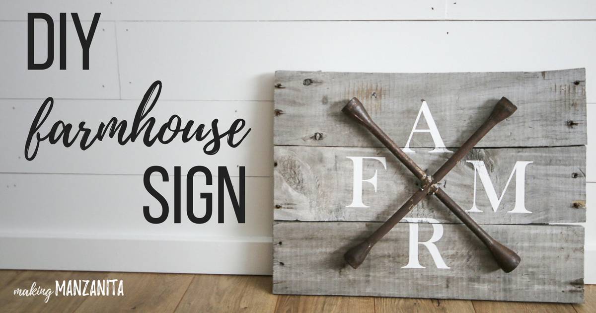 Learn how to make this DIY Farmhouse sign - an easy farmhouse style project made with lug wrenches and recycled pallet wood. Text overlay that says DIY farmhouse sign