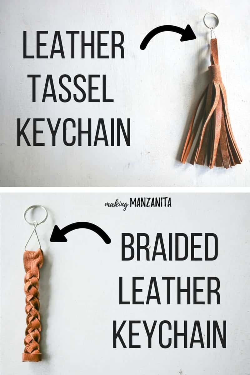 How to make easy DIY leather keychains in two styles: a braided leather keychain and a leather tassel keychain