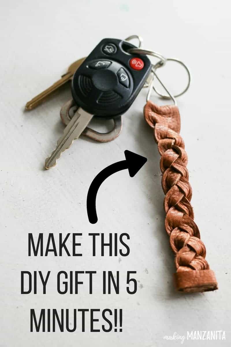 A braided leather keychain is a great DIY gift you can make in minutes