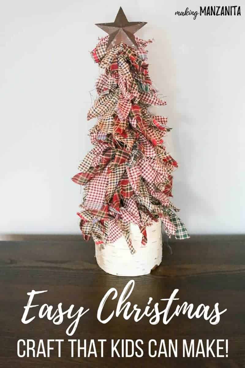 Full image of the Fabric Christmas tree with text overlay that says Easy Christmas Craft that Kids can Make