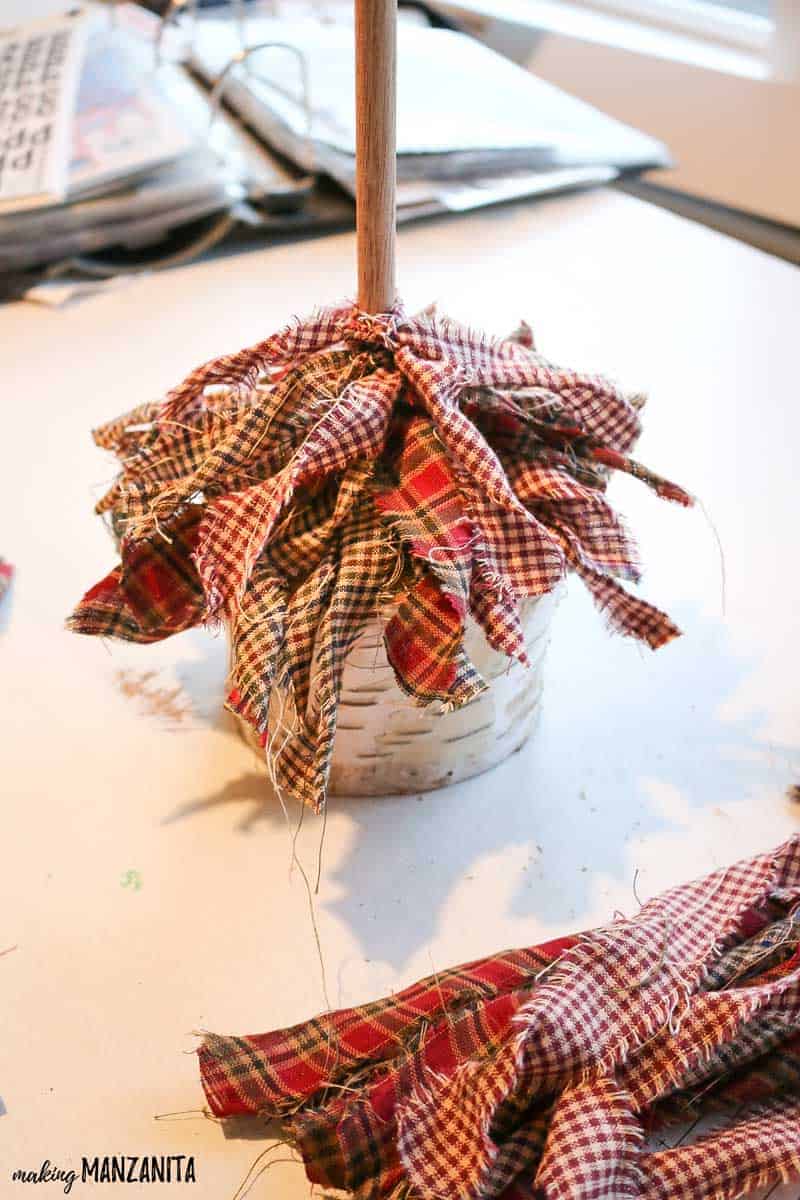 Some layers of the tied fabric to make the fabric Christmas tree.