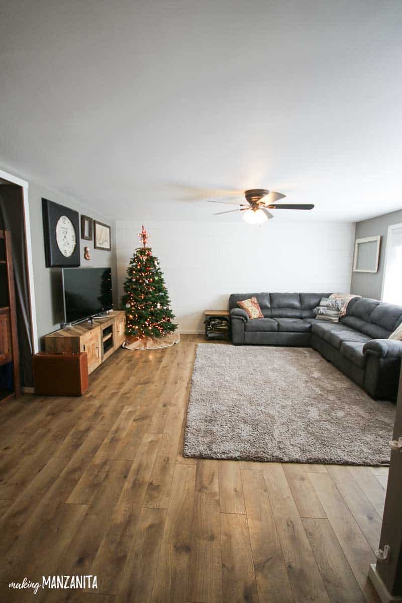 photo of a fully furnished room with a finished shiplap wall