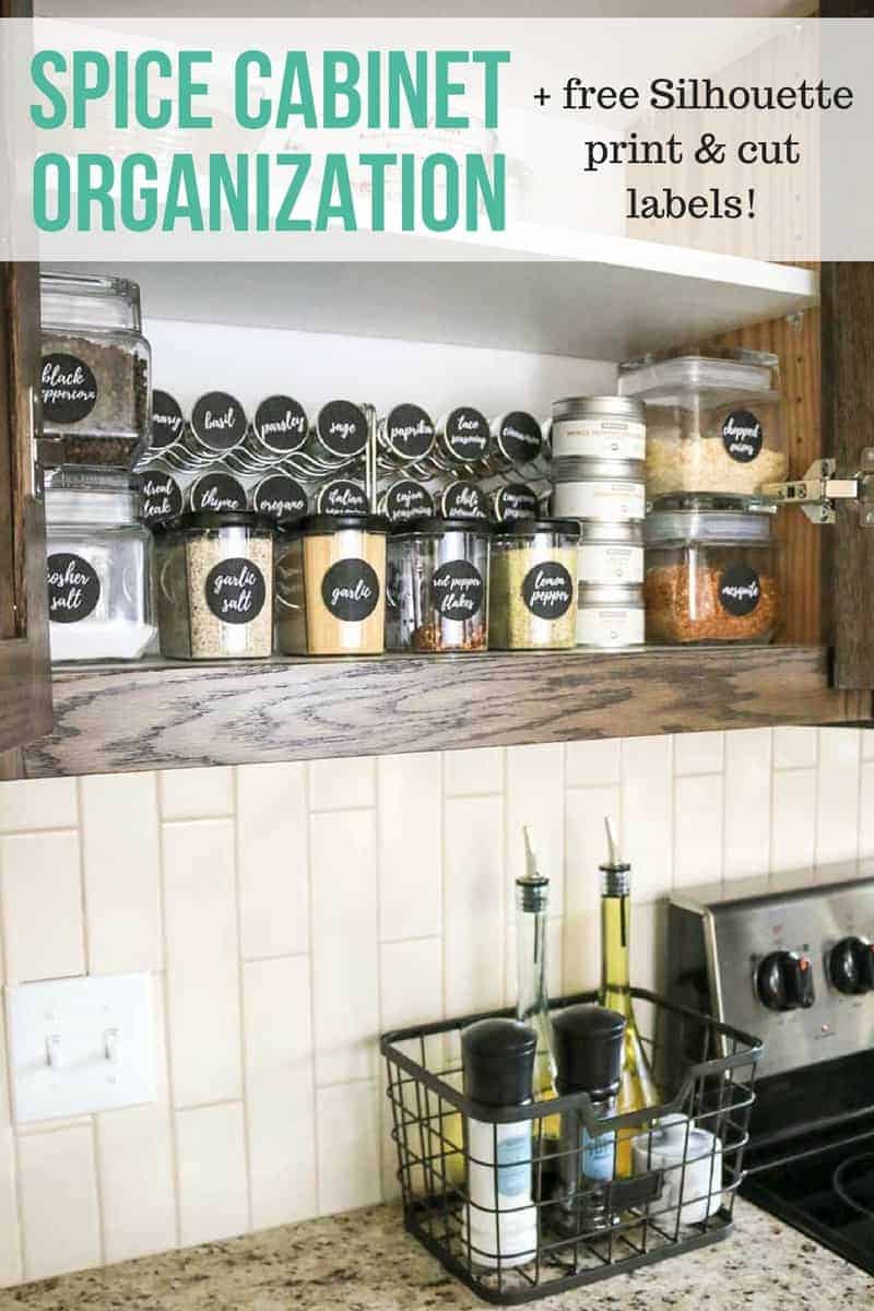 How to completely transform your your spice cabinet with spice cabinet organization tips and tools, including free printable spice jar label stickers.
