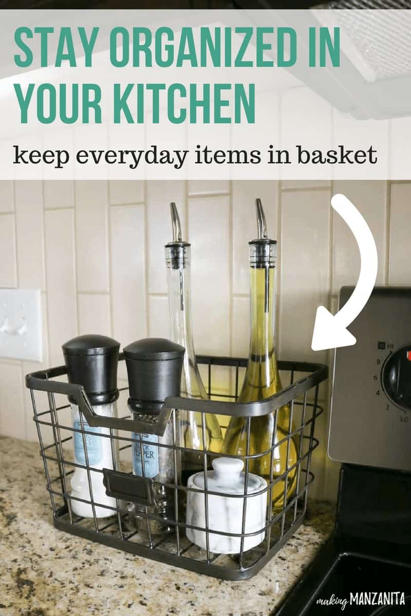 Stay organized in your kitchen! Keep everyday items like salt, pepper and cooking oil at an arms reach from the oven using these convenient metal baskets
