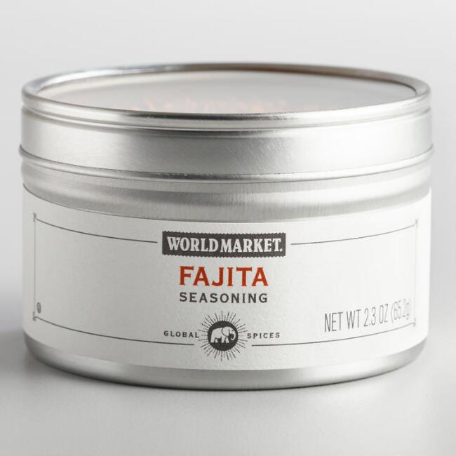 a tin of fajita spice blend from world market