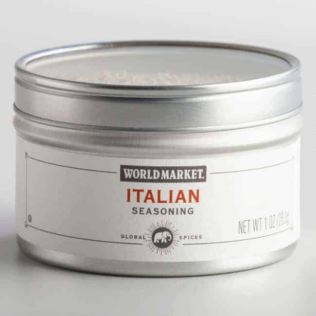 A tin of Italian spice blend from World Market.