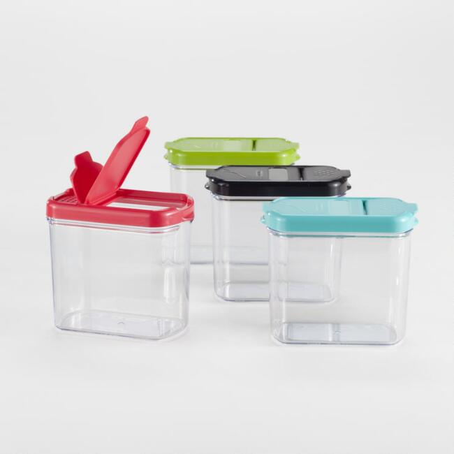 Mini keepers with poppable lids of various colors.