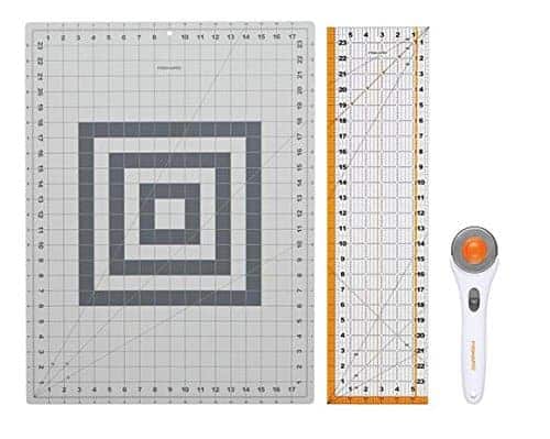 Fiskars brand rotary cutting mat, ruler and rotary cutter