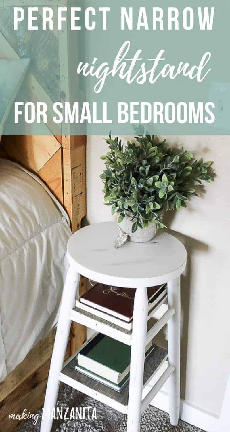 How to create the perfect narrow night stand with shelves from an upcycled barstool!