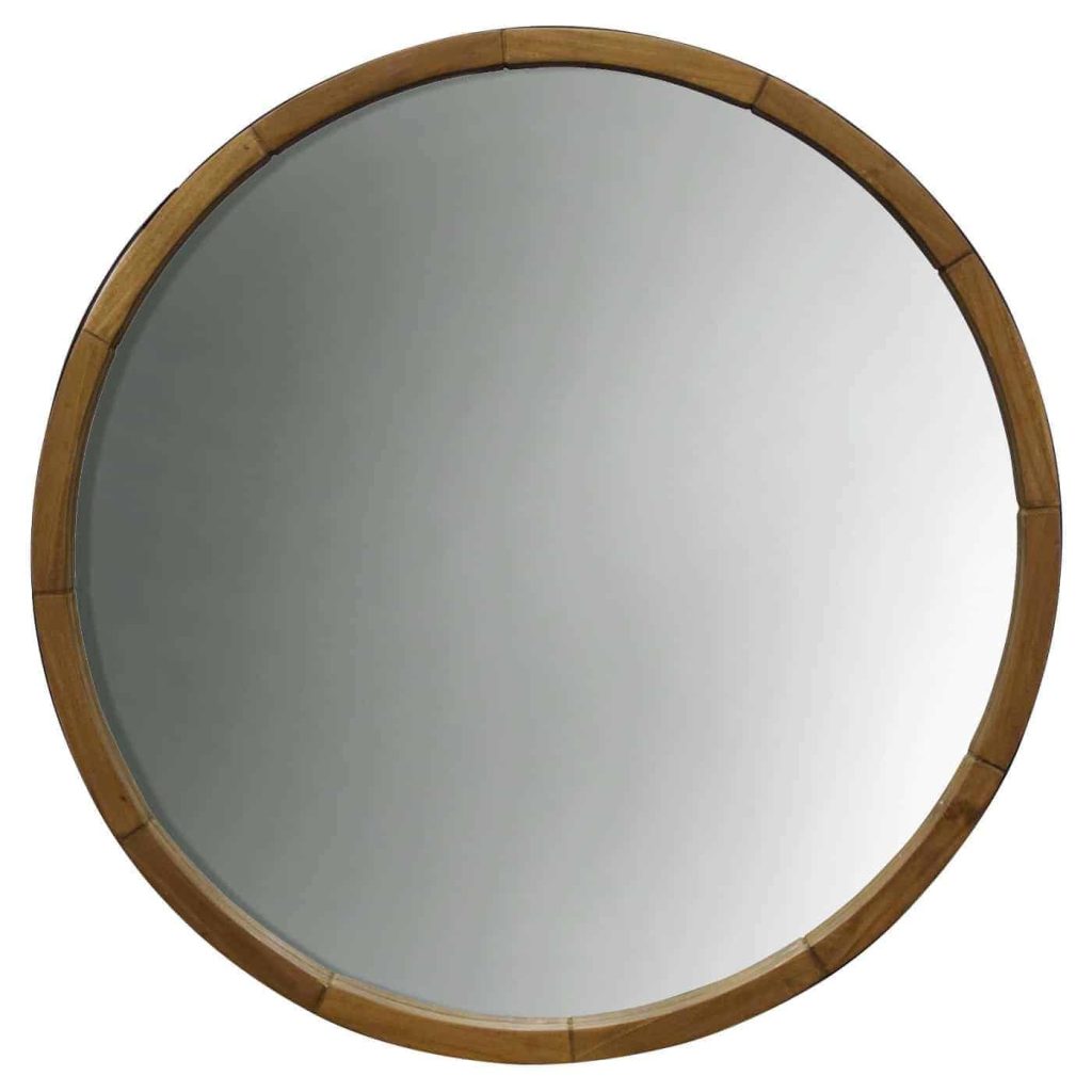 Looking for above bed decor ideas? Why not a round wooden mirror like this? 