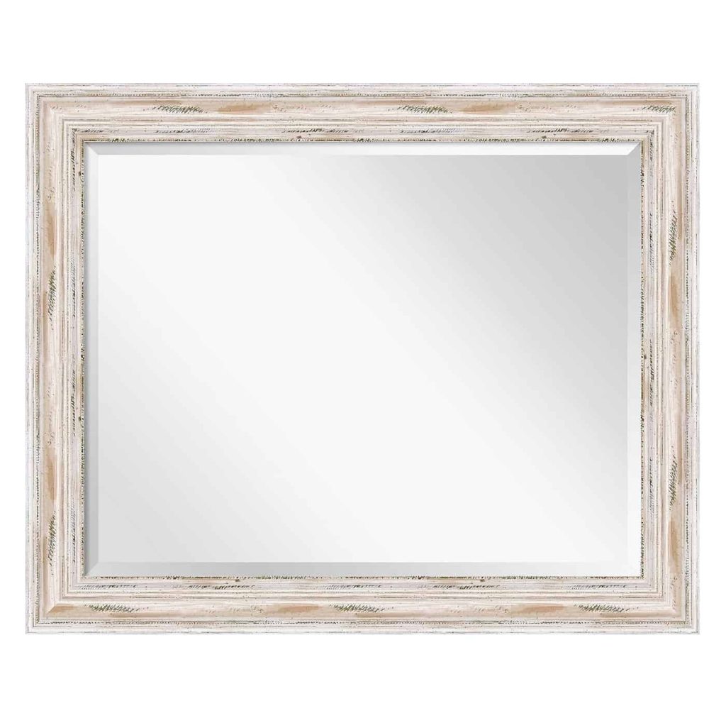 Stuck on wall decor above master bedroom? Try adding a mirror like this  white wash framed wall mirror from Target