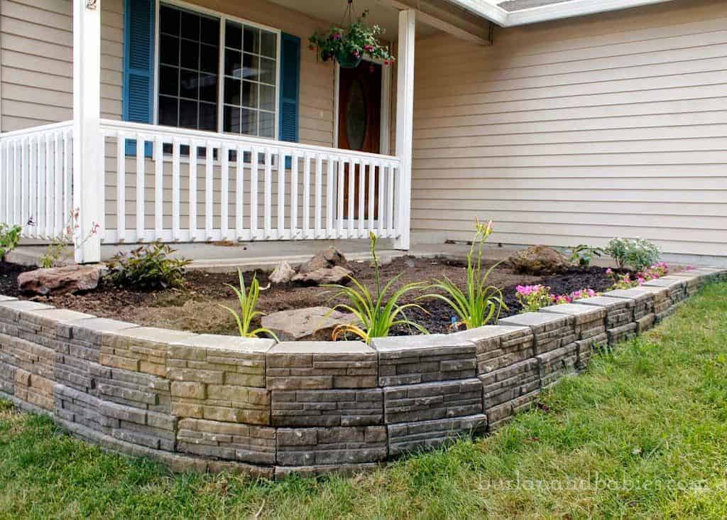 diy retaining wall for flower bed.