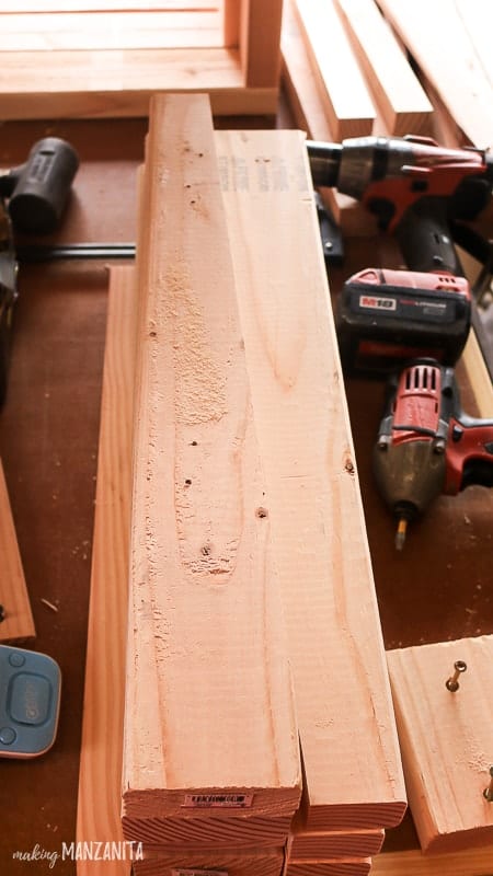 Angled 2x4s for the back of bench in kitchen 