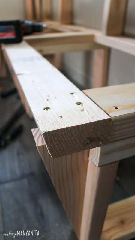 Close up shot of interior framing for dinette bench in kitchen