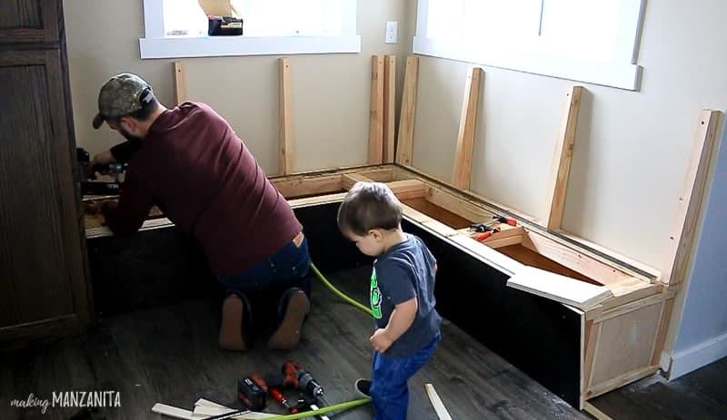 Attaching bench seating in kitchen breakfast nook