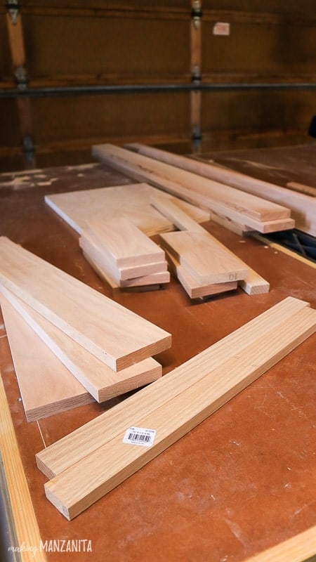 Pieces of trim laying on work bench