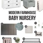 Mood board showing decor and furniture for modern farmhouse baby nursery